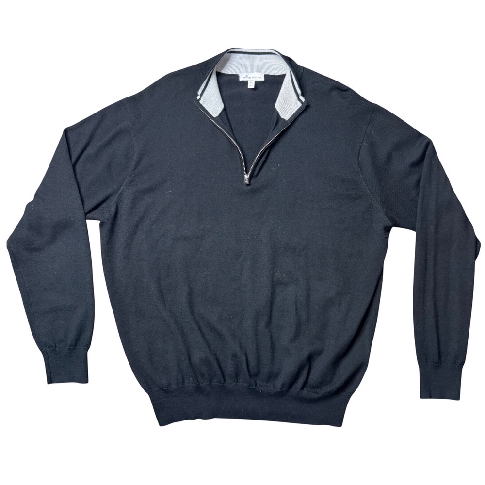 Peter Millar Quarter Zip Sweater Mens XL Excellent Black Merino Wool Silk ME0S25